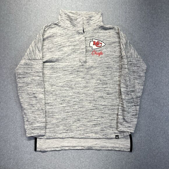 47 Brand Kansas City Chiefs Sweatshirt Women’s Small Heather Gray 1/4 Button - Picture 1 of 10